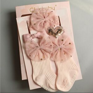 NIB Chicbaby Pink & Gold Hair Accessories & Socks